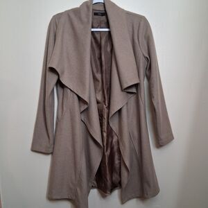 Fora Wool Blend Cascade Front Coat Cardigan Small Beige Pockets